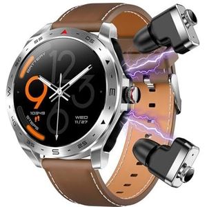 Smart Watch Ingebouwde Bluetooth-oordopjescombinatie, 2 in 1, ruisonderdrukking, hartslagmeter, slaapmonitor, muziekbediening, verschillende wijzerplaten, ronde fitnesstracker (Size : Brown)