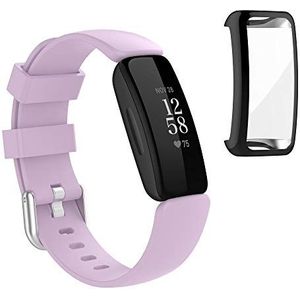 Yikamosi Compatibel met Fitbit inspire 2 Bandje/beschermhoes,Snelle release Zachte TPE Roestvrij stalen sluiting Vervangende Bandje & Soft Tpu Cover voor Fitbit inspire 2,Klein-Purper