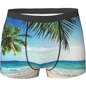 ZJYAGZX Tropische palmboom Hawaii strandprint boxershorts voor heren - comfortabele onderbroek voor heren, ademend, vochtafvoerend, Zwart, S