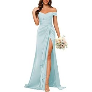 KURFACE Satijnen baljurken met split voor dames, mouwloos, lange formele avondjurk, Lichtblauw, 32