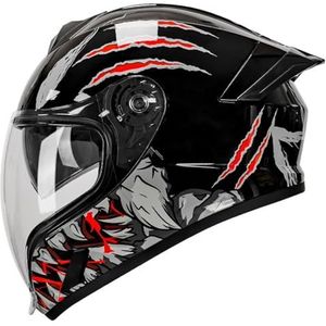 Motorhelm Systeemhelm Met Dubbel Vizier DOT/ECE Gecertificeerd Integraalhelm Scooterhelm Motorhelm Voor Dames En Heren J,XL/59-60CM