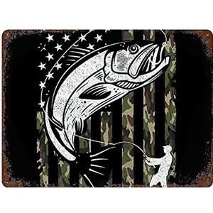 Amerikaanse vlag camouflage bas vissen creatieve tinnen bord retro metalen tinnen bord vintage wanddecoratie retro kunst tinnen bord grappige decoraties cadeau grappig