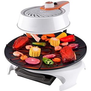 BAKAJI Elektrische barbecue Koreaanse stijl met 3 standen en draaibare kop voor homogeen koken, Koreaanse stijl, 1500 W, met draaiplateau van 36 cm, grill met vetopvangbak