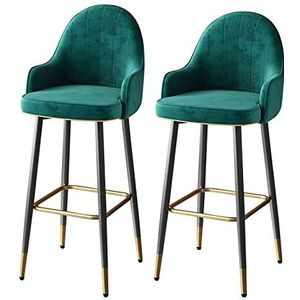 Luxe barkrukken barkruk set van 2 - barstoelen op tegenhoogte met metalen frame en voetsteun voor ontbijtbar, toonbank, keuken en huis, groen