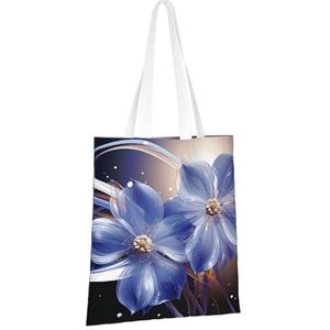 GFLFMXZW Canvas Tote Bag Schoudertas voor Vrouwen Blauwe Aarde In De Ruimte Tote Tassen Canvas Boodschappentas Schoudertas, Blauwe abstracte bloemen, One Size