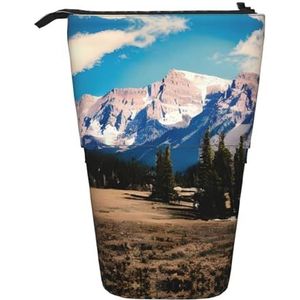 Nbtghga Rocky Mountains Print Potlood Telescopische Klassieke Kunsten Stand Up Etui Organizer Potlood Houder Make-up Tas Gift, Zwart, Eén maat