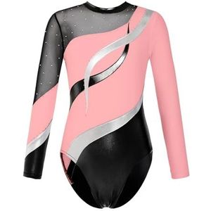 NihaoWXM Meisjes ballet dans gymnastiek turnpakje lange mouwen bedrukt jersey bodysuit balletpak voor schaatsen, dansen, podiumoptredens, turnpakjes voor meisjes, Roze B, 16