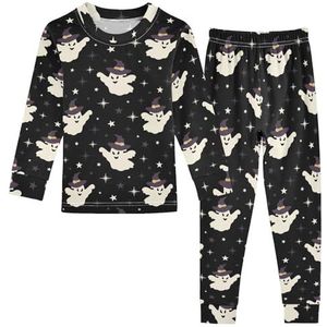 LI ZHI XIN Katoenen Paj-set voor kinderen, jongens, meisjes, nachtkleding set, kinderen, lange mouwen, Paj-set, 2-delige homewear, nachtkleding voor leeftijd 1-8 jaar, Halloween Wizard Spectre-patroon