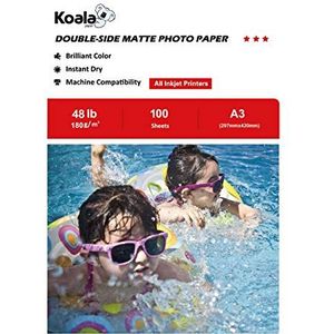 KOALA Dubbelzijdig Mat Inkjet Fotopapier A3, 180 g/m², 100 vellen, voor alle inkjetprinters