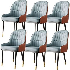 GEIRONV Keuken Eetkamerstoelen Set van 6, Woonkamer Accent Fauteuils Moderne PU Leer Hoge Rug Gewatteerde Zachte Zitting Koolstofstaal Metalen Benen Eetstoelen (Color : Blue, Size : 89 * 48 * 43cm)