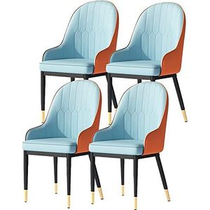 GEIRONV Moderne eetkamerstoelen set van 4, mat PU-leer rugleuning Woonkamerstoelen met metalen poten Eetkamerstoelen Keukenstoelen Eetstoelen (Color : Blue orange, Size : Golden feet)