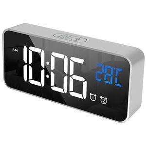 mini-stofzuiger, Stille wekkers for naast het bed met geheugenfunctie, USB-oplaadfunctie, moderne bureauklokken for slaapkamer, woonkamer en kantoor(Silver,Chinese)