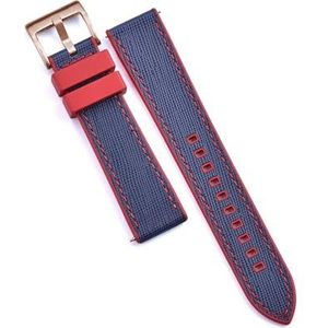 EDVENA Fluor Rubber Lederen Horlogeband 20mm 22mm Hybride FKM Horlogeband Quick Release Polsband For Heren Duikhorloge(Red-Blue 4,20mm)
