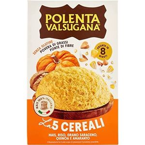 3 x Polenta Valsugana met 5 korrels, snel 350 g, verpakking met maïs, boekweit, quinoa en amarant, knapperige en geurende textuur, in enkele minuten klaar, glutenvrij