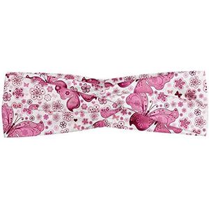 ABAKUHAUS Vlinder Hoofdband, Roze bloemen, Elastische en Zachte Bandana voor Dames, voor Sport en Dagelijks Gebruik, Pale Pink White