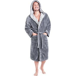 CityComfort badjas voor heren, behaaglijke fleece, ochtendjas met capuchon en zakken, warme kamerjas van pluche, lang, zachte saunajas voor plezier en vakantie, zachte badjas, cadeau voor mannen, grijs, XL