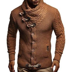 Leif Nelson LN4195 Gebreide jas voor heren, Kameel., L