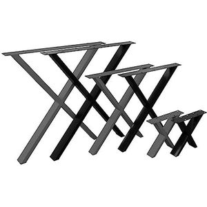 NOGGI: 2 metalen tafelpoten (60x70 cm - zwart - Eettafel) I X-vormige tafelpoten I Meubelpoten voor je doe-het-zelf tafelproject I Moderne glijders met vierkant profiel