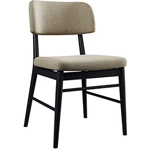 GEIRONV 1 stuks eetkamerstoelen, retro design katoen en linnen metalen poten lounge stoelen keuken woonkamer balkon stoel Eetstoelen (Color : Beige)