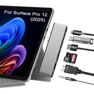 Surface Pro 12 Accessoires Docking Station, USB Hub en Adapter met 4K HDMI, USB-C Thunderbolt 4 (Display+Data+100W PD), 2 USB 3.0, 3.5mm Audio, SD/TF-kaartsleuf voor Surface Pro 12 inch 2025
