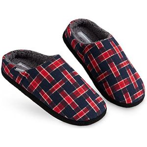 Dunlop herenslippers, comfortabel, traagschuim, warm, faux schapenvacht, in-/outdoor, antislip, huisschoenen, cadeau voor mannen, tieners, jongens, Navy Bourgondië, 40.5 EU