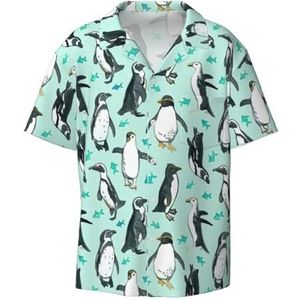 YJxoZH Leuke Pinguïns Print Heren Jurk Shirts Casual Button Down Korte Mouw Zomer Strand Shirt Vakantie Shirts, Zwart, 3XL