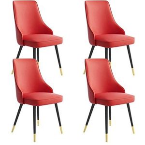 GEIRONV Eetkamerstoelen Set van 4, waterdicht Pu Lederen woonkamer zijstoelen met metalen poten keuken lounge teller stoelen Eetstoelen (Color : Red, Size : Black gold feet)