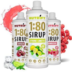 NUTRIFY Vital Fitness Drink 1:80 siroop 3 x 1 l, drankconcentraat met vitaminen en L-carnitine suikervrij, geeft 240 liter sportdrank caloriearm, verpakking van 3 stuks, kersen-citroen-limoen-framboos