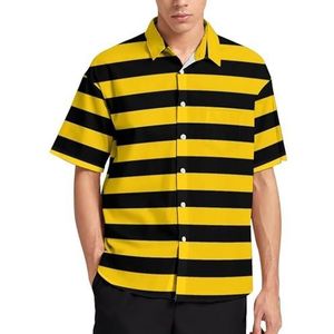 Bumblebee Strepen Zomer Heren Shirts Casual Korte Mouw Button Down Blouse Strand Top met Zak XL