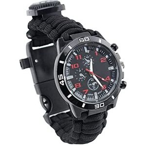 7 in 1 Survival Armband Horloge, buitenshuis Waterdichte Survival Tactische Militaire Digitale Horloge met Paracord, Kompas, Thermometer, Fluitje, Vuurtje Brand Starter, Schraper,zwart