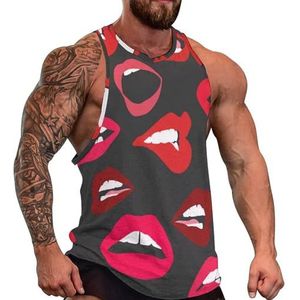Mond Rode Sexy Lippen Heren Tank Top Grafische Mouwloze Bodybuilding Tees Casual Strand T-Shirt Grappige Gym Spier