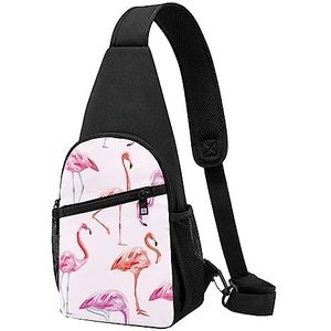Schilderij Flamingo Gedrukt Borst Pack Tactische Borst Tas Running Bag Fanny Pack Fietsen Borst Pouch, Zwart, Eén maat