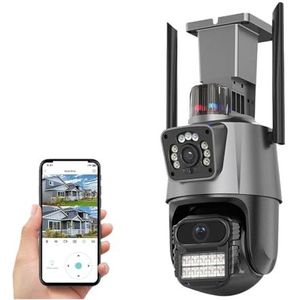 Bewakingscamera, 8MP PTZ WiFi-camera met dubbel scherm Kleur Nachtzicht Buiten 4MP Beveiliging IP-camera CCTV-bewakingscamera(4MP with 64G Card)