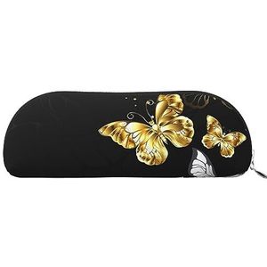 IguaTu Gouden witte vlinders zwart lederen etui - cosmetische tas met gladde ritssluiting - muntzak - kantoor briefpapier organizer, Zilver, Eén maat, Schooltas