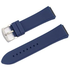 INEOUT Rubberen Siliconen Horlogeband Waterdichte Riem Compatibel Met GUESS Horlogeband Accessoires Met Vouwgesp (Color : Blue Silver Buckle, Size : 27mm)