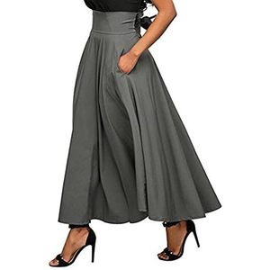 Nieuwe elegante mode vrouwen hoge taille uitlopende geplooide lange rokken zigeuner maxi rok + zakken 5 maten lange rok rokken womens-gray,L