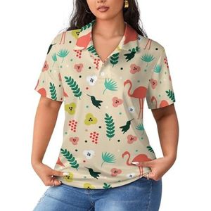 Flamingo Bird And Flower dames sportshirt korte mouwen T-shirt golf shirts tops met knopen workout blouses