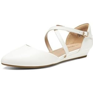 DREAM PAIRS Puntige neus lage sleehak enkelband platte schoenen voor vrouwen elegante comfortabele, casual instapschoenen voor zakelijk kantoor en werk, Wit-pu, 37.5 EU