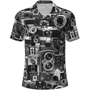 PPHGUT Retro Cool Camera Collectie Print Mannen Korte Mouw Comfort Polo Shirts Casual Dagelijks Outdoor Vakanties Sport Reizen, Zwart, S