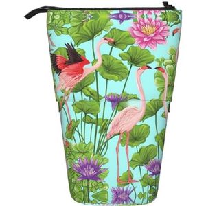 Nbtghga Flamingo Liefde Bloemen Print Potlood Telescopische Klassieke Kunsten Stand Up Etui Organizer Potlood Houder Make-up Tas Gift, Zwart, Eén maat
