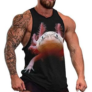 Baby Axolotl Tanktop voor heren, grafische mouwloze bodybuilding T-shirts, casual strandshirt, grappige gymspieren