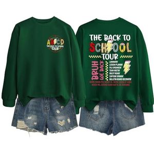 MLZHAN ABCD The Back To School Tour in Front Print Dames Sweatshirt De Terug Naar School Tour Bruh We Back The Back The Back Print Shirt (Vintage Groen, M), Vintage Groen, M
