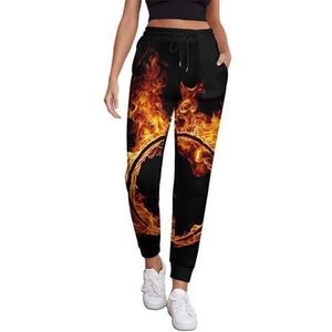 Ring of Fire Joggingbroek voor dames, hardloopbroek, joggingbroek, vrijetijdsbroek, elastische taille, lang, met zakken