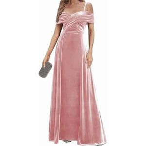 Fluwelen Bruidsmeisjes Jurken Spaghetti Bandjes Prom Jurken Koude Schouder Formele Avond Party Gown ZM191xin, roze, 32