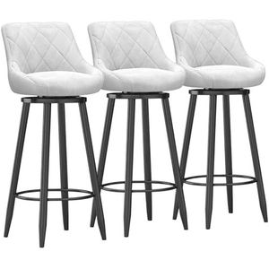 Barkrukken set van 3, toonhoogte krukken keuken eiland stoelen met rug, moderne zwarte metalen voetsteun voor keukeneiland, eetkamer, café, wit zwart been, 65 cm