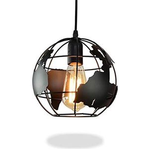 Hanglamp lamp industriële aarde gevormde wereldbol moderne plafondlamp lamp schaduw kroonluchter ijzer vintage hangende plafondlamp E27 (diameter 20cm)