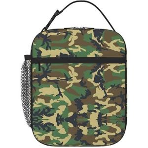 YQxwJL Groene Militaire Camo Print Herbruikbare Lunch Bag Vrouwen, Geïsoleerde Lunch Box voor Mannen, Lichtgewicht Lunch Tote Bag