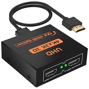 HDMI-verdeler 1 IN 2 Out 3D 4K 1080P HDMI-verdelersplitter 1 x 2 HDCP 1.4 HDMI-verdelerversterker met USB-kabel compatibel met PC PS3 HDTV Blu-ray-projector DVD etc (zwart)