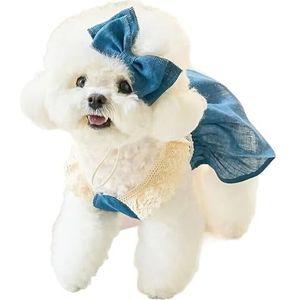 Denim jurk met verstelbare strik en knoop, elegante zomerrok, tutu, puppy, verjaardagsfeestje, outfit, kleding voor meisjes, voor kleine tot middelgrote katten (marineblauw, Small)