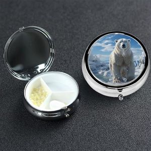 Polar Bear Pillendoosje 3 compartimenten pillendoos ronde pil organiseren metalen waterdichte medicijnorganizer doos voor reizen kleine pillencontainer draagbaar voor supplementen